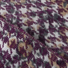 Coupon 3m Jacquard pied de coq lie de vin fin motif abstrait aquarelle