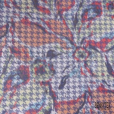 Coupon 3m Jacquard pied de coq marine fin motif grande fleur graphique