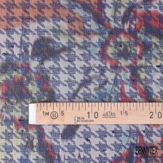 Coupon 3m Jacquard pied de coq marine fin motif grande fleur graphique