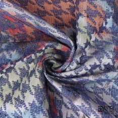 Coupon 3m Jacquard pied de coq marine fin motif grande fleur graphique