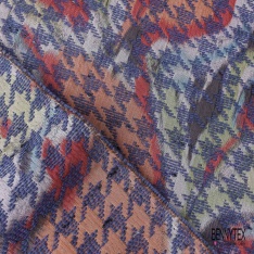 Coupon 3m Jacquard pied de coq marine fin motif grande fleur graphique