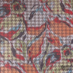 Coupon 3m Jacquard pied de coq marine fin motif grande fleur graphique