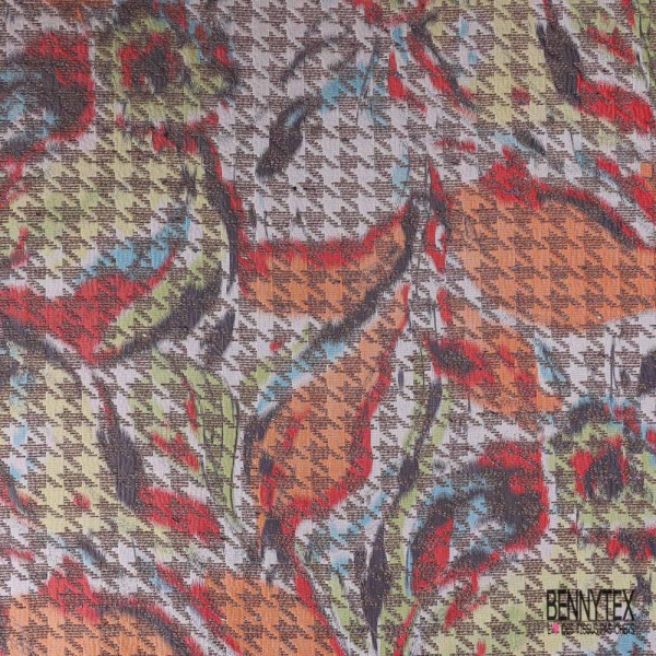 Coupon 3m Jacquard pied de coq taupe foncé fin motif grande fleur graphique