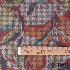 Coupon 3m Jacquard pied de coq marine fin motif grande fleur graphique