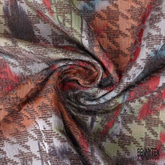 Coupon 3m Jacquard pied de coq marine fin motif grande fleur graphique