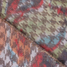 Coupon 3m Jacquard pied de coq marine fin motif grande fleur graphique