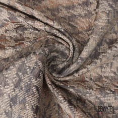 Coupon 3m Jacquard pied de coq taupe foncé fin motif grande fleur graphique