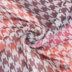 Coupon 3m Jacquard pied de coq corail prune fin motif grande fleur