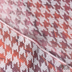 Coupon 3m Jacquard pied de coq corail prune fin motif grande fleur