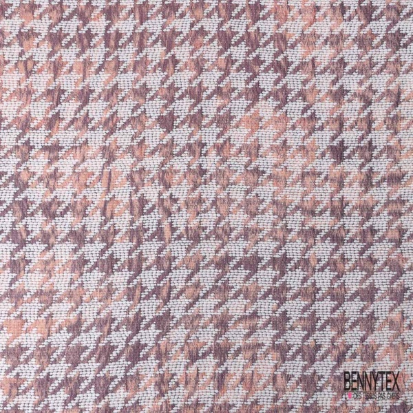 Coupon 3m Jacquard pied de coq corail prune fin motif grande fleur