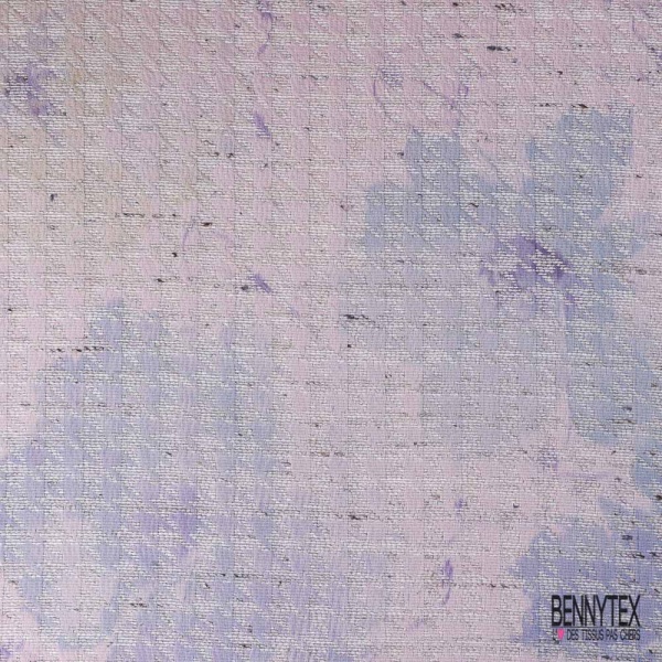 Coupon 3m Jacquard pied de coq ton pastel fin motif grande fleur