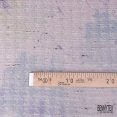 Coupon 3m Jacquard pied de coq orange marron fushia fin motif grande fleur