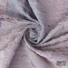 Coupon 3m Jacquard pied de coq orange marron fushia fin motif grande fleur