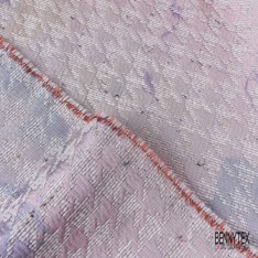 Coupon 3m Jacquard pied de coq orange marron fushia fin motif grande fleur