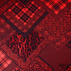 Twill viscose imprimé digital bandana cachemire noir rouge