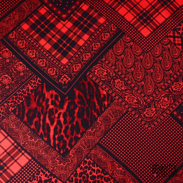 Twill viscose imprimé digital bandana cachemire noir rouge