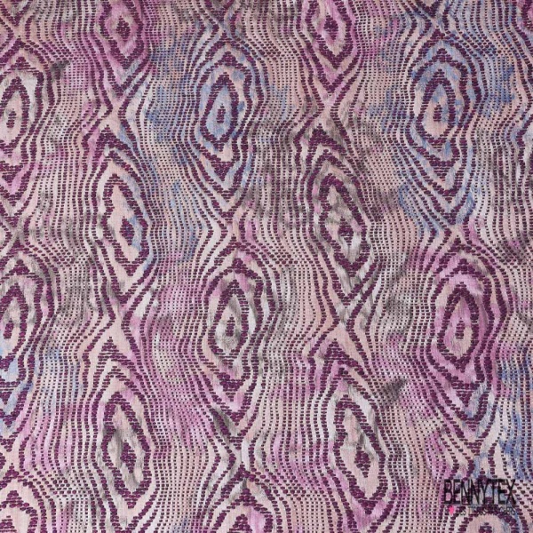 Coupon 3m Jacquard rainure de bois ton prune fin motif floral vintage