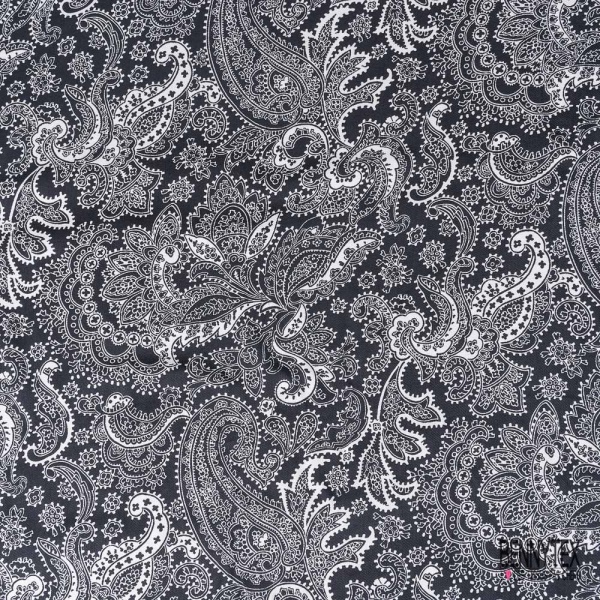 Fibranne twill viscose imprimé digital cachemire noir blanc