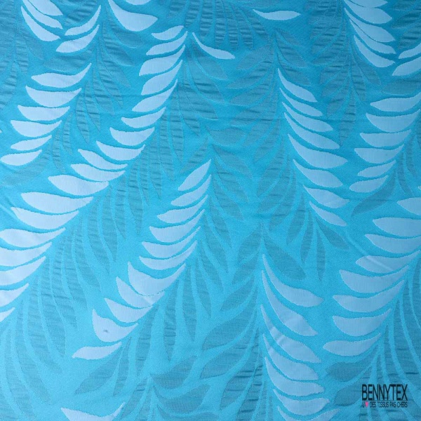 Coupon 3m Brocart haute couture motif nature ton turquoise blanc optique