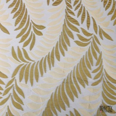 Coupon 3m Brocart haute couture motif nature ton turquoise blanc optique