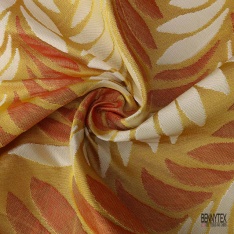 Coupon 3m Brocart haute couture motif nature ton ocre vanille blanc