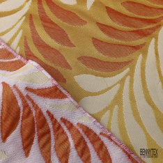 Coupon 3m Brocart haute couture motif nature ton ocre vanille blanc