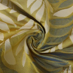 Coupon 3m Brocart haute couture motif nature ton orange moyen crème de banane blanc