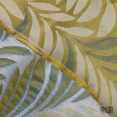 Coupon 3m Brocart haute couture motif nature ton orange moyen crème de banane blanc