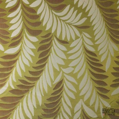Coupon 3m Brocart haute couture motif nature ton kaki givré crème de banane blanc