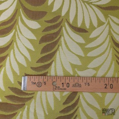 Coupon 3m Brocart haute couture motif nature ton kaki givré crème de banane blanc