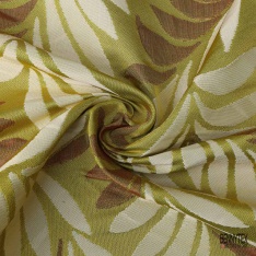 Coupon 3m Brocart haute couture motif nature ton kaki givré crème de banane blanc