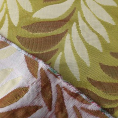 Coupon 3m Brocart haute couture motif nature ton kaki givré crème de banane blanc