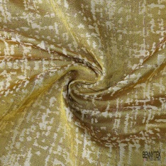 Coupon 3m Brocart haute couture motif nature ton kaki givré crème de banane blanc