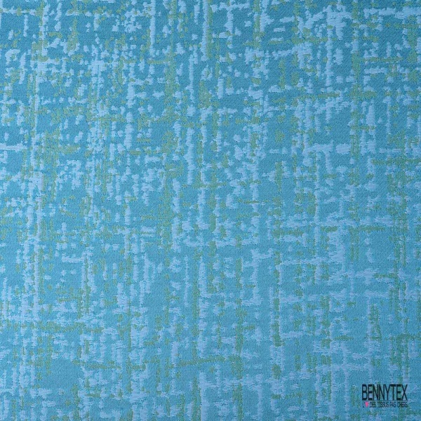 Brocart haute couture motif abstrait vert pomme turquoise ciel