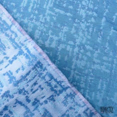 Brocart haute couture motif abstrait vert pomme turquoise ciel