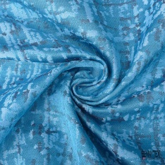 Brocart haute couture motif abstrait gris ciel vert turquoise