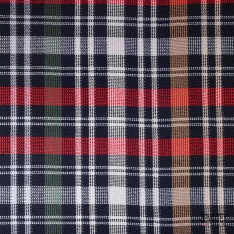 Tricot fantaisie damier asymétrique multicolore rouge noir olive moutarde