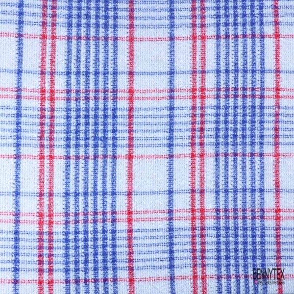 Jersey tricot gratté laine tartan rouge bleu roi fond ciel