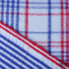 Jersey tricot gratté laine tartan rouge bleu roi blanc noir