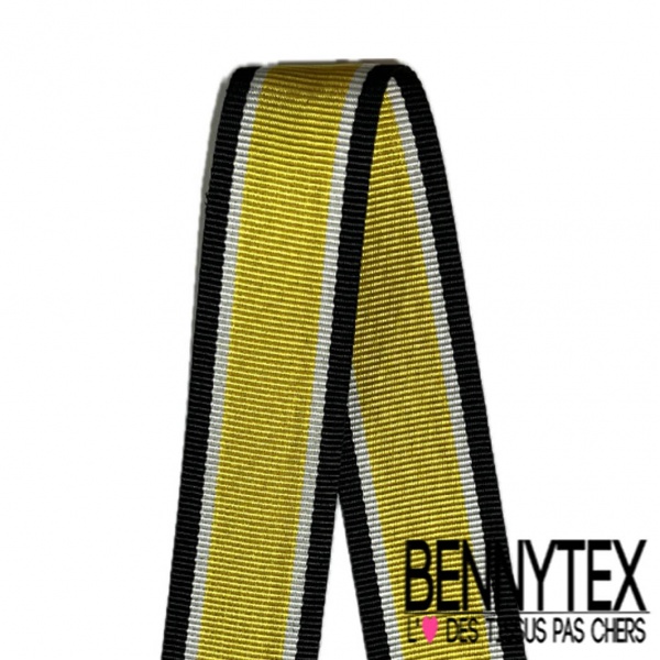 3 m Sangle 3.5 cm fantaisie souple noir blanc cassé citron