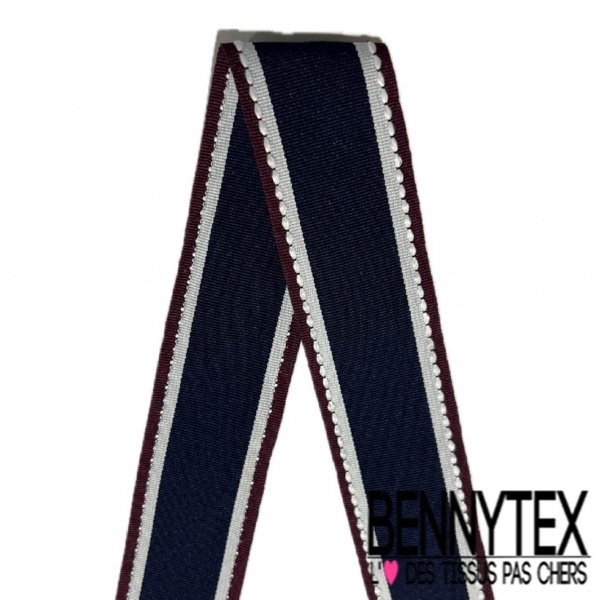 3 m Sangle 4 cm fantaisie souple bordeaux blanc optique marine