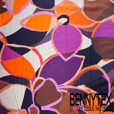 Voile de coton satiné grand imprimé floral abstrait flashy multicolore vif