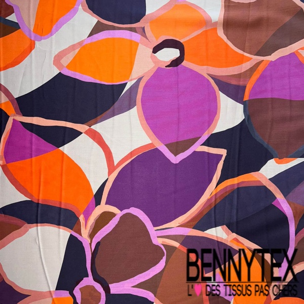 Voile de coton satiné grand imprimé floral abstrait flashy multicolore vif