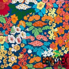 Crêpon viscose imprimé amérindien fondu bleu capitaine vert émeraude fond blanc discret petite laize