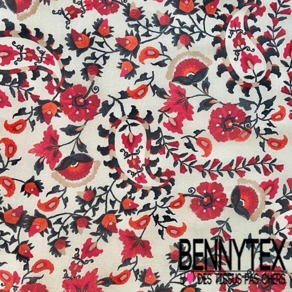 Fibranne twill viscose imprimé digital cachemire noir blanc