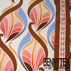 Fibranne viscose imprimé digital floral fond bleu de l'Orient