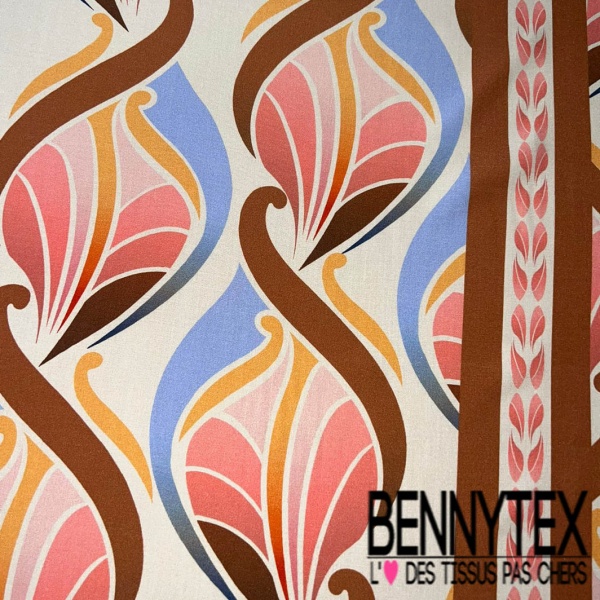 Fibranne viscose imprimé digital floral fond bleu de l'Orient