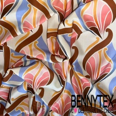 Fibranne viscose imprimé digital floral fond bleu de l'Orient