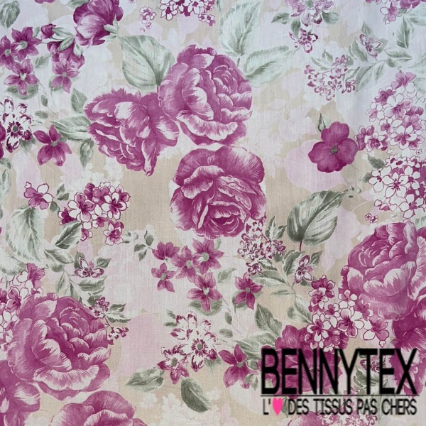 Coton style Liberty imprimé Petite Fleur Cachemire ton Rouge Bleu fond Blanc