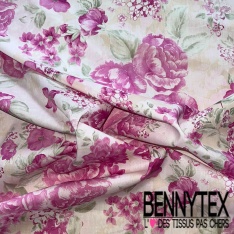 Coton style Liberty imprimé Petite Fleur Cachemire ton Rouge Bleu fond Blanc